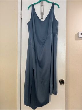 11 Honore Slate Blue Asymmetrical Slip Dress